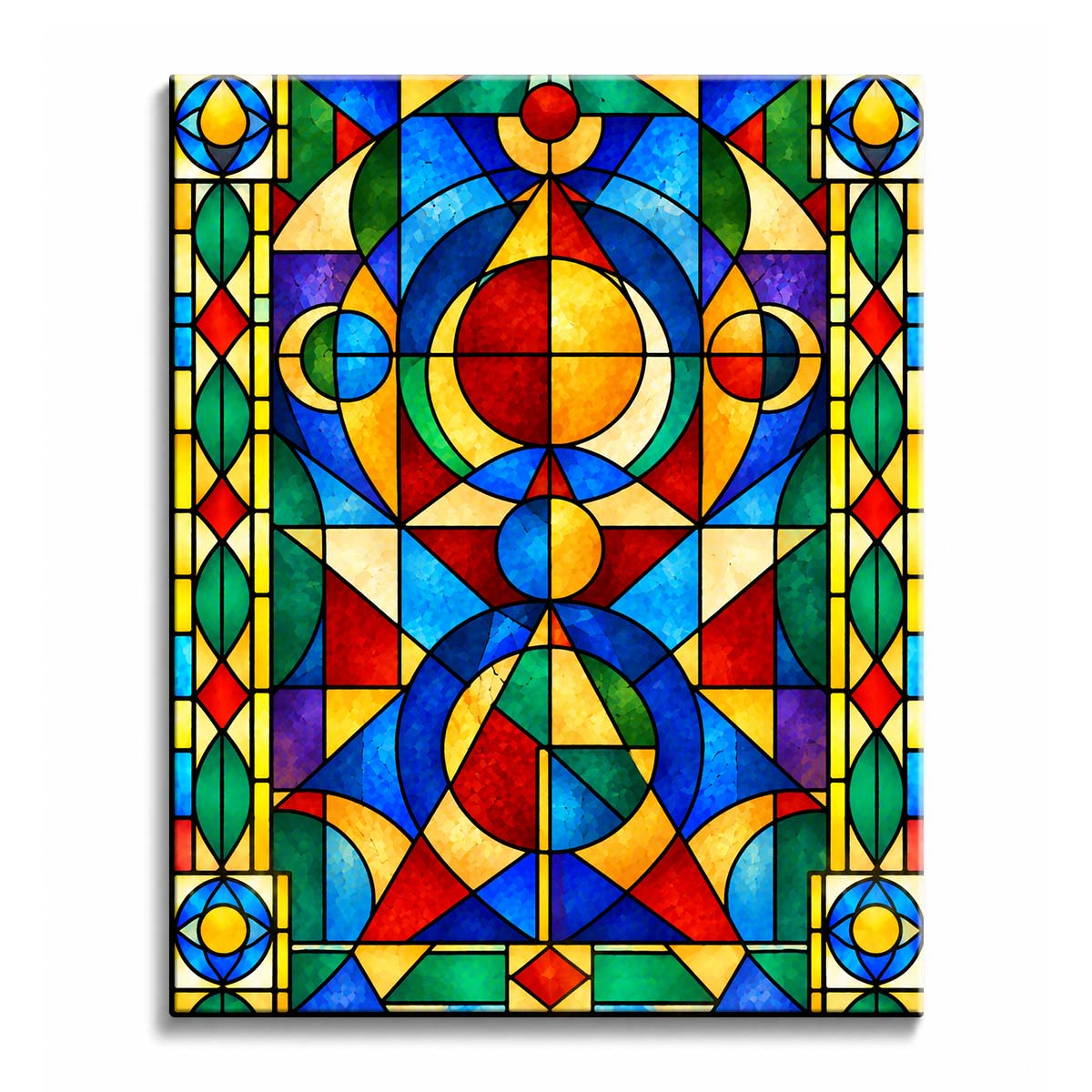 For painters who prefer geometric subjects, this stained glass abstract paint by numbers kit layers circles, crescents, and angular panes.