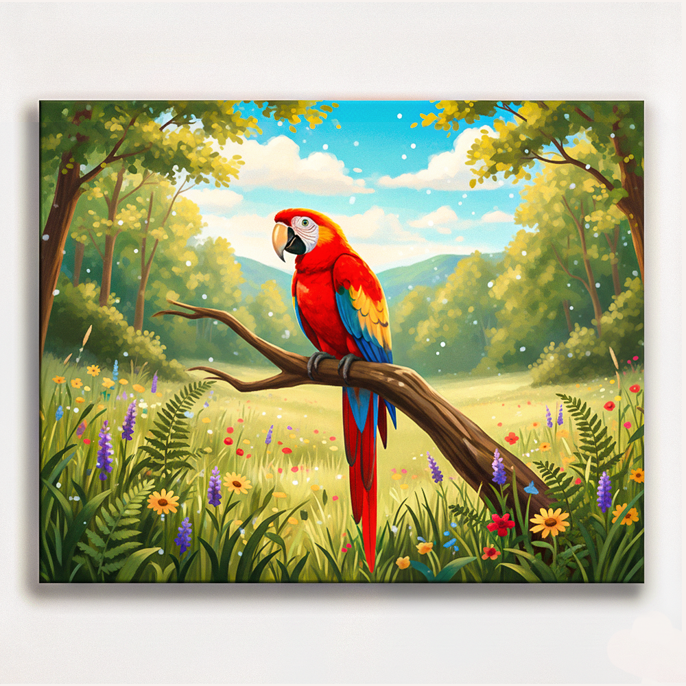 Colorful Parrot in Meadow Paint by Numbers Kit-zoom-1
