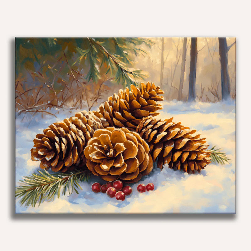 Pine Cones in Snow Paint by Numbers Kit-zoom-