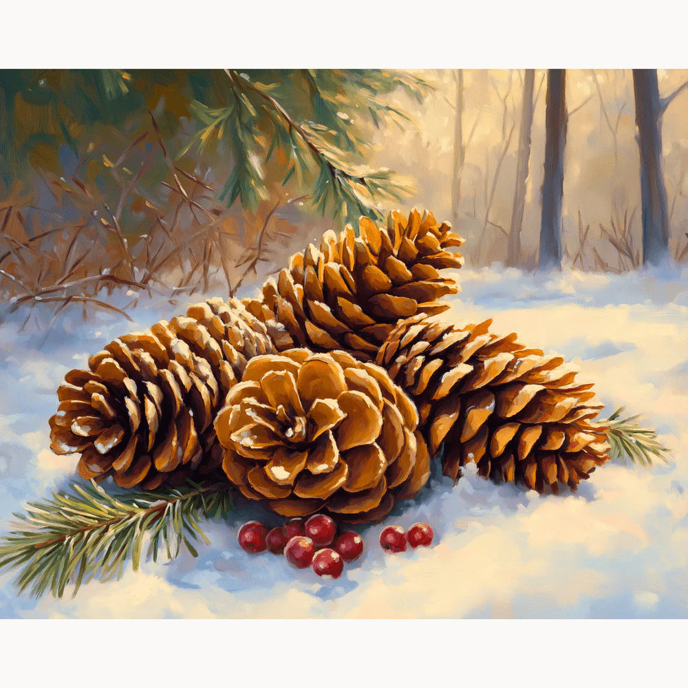 Pine Cones in Snow Paint by Numbers Kit-2