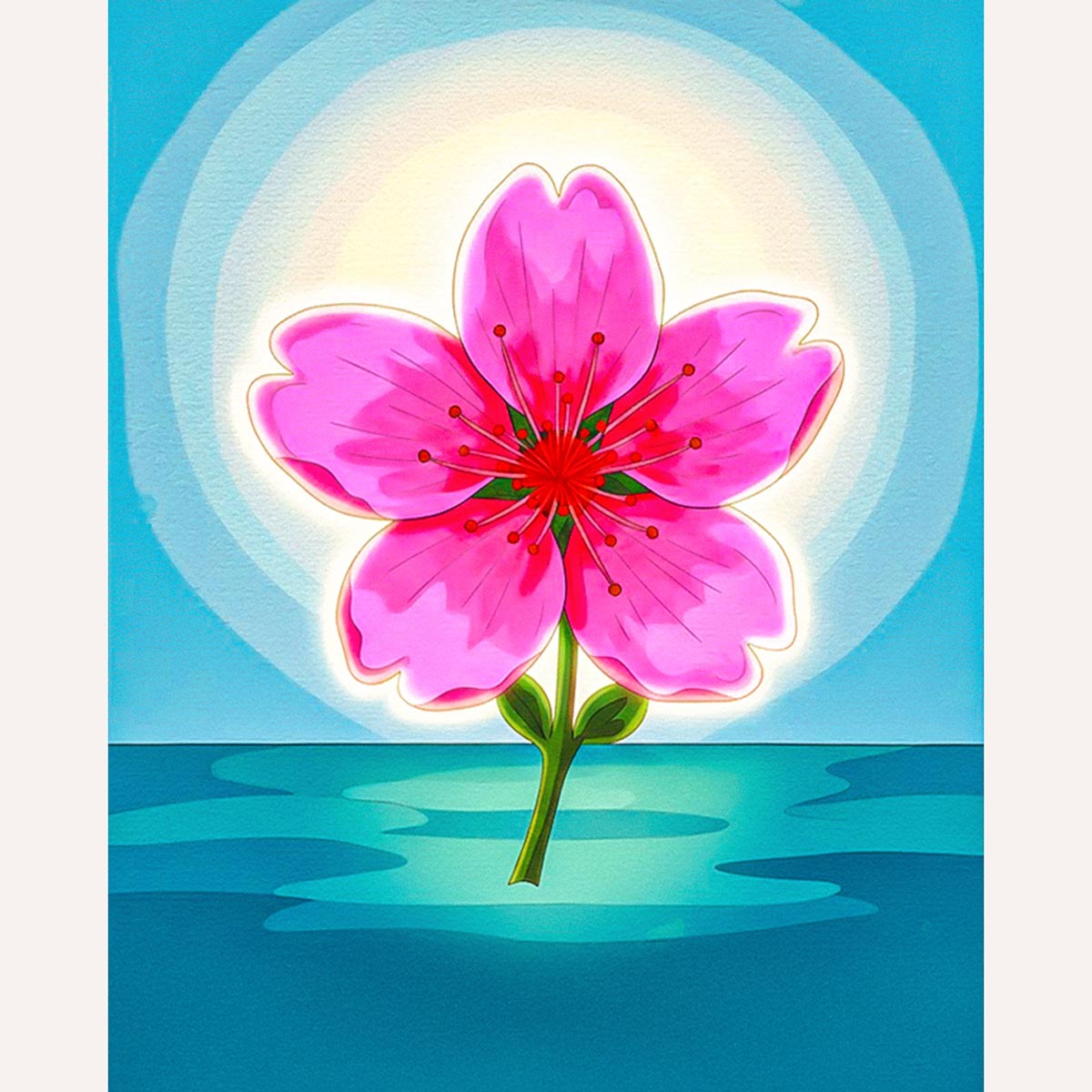 Pink Blossom on Water Paint by Numbers Kit-2