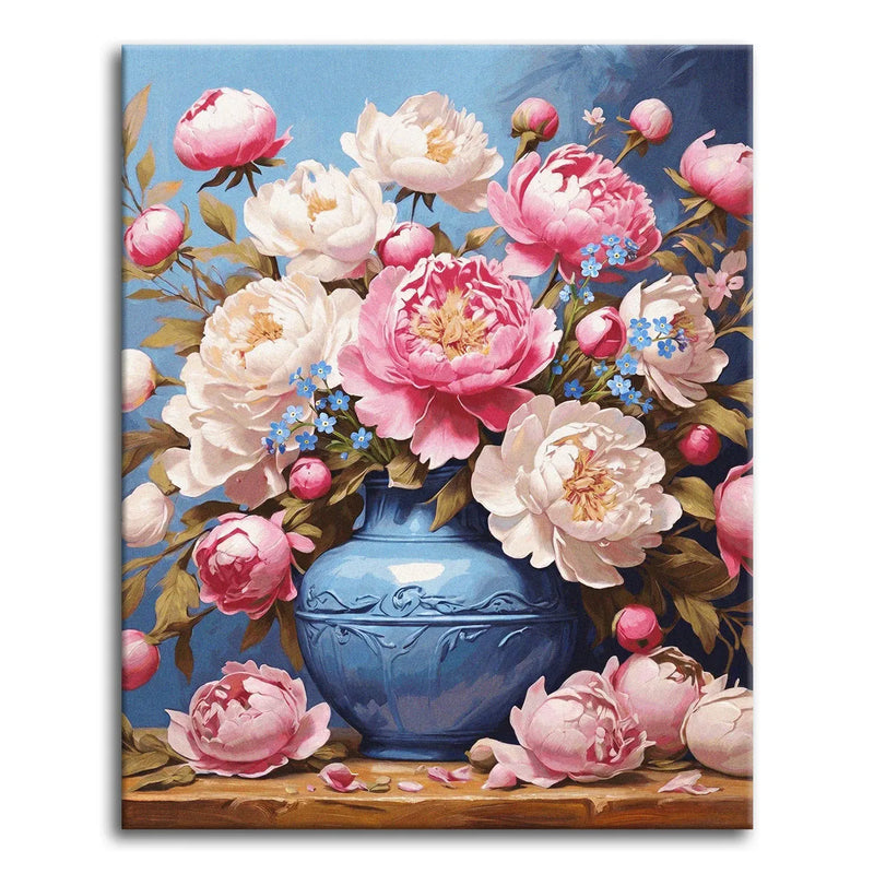 Peonies in a Blue Vase-zoom-