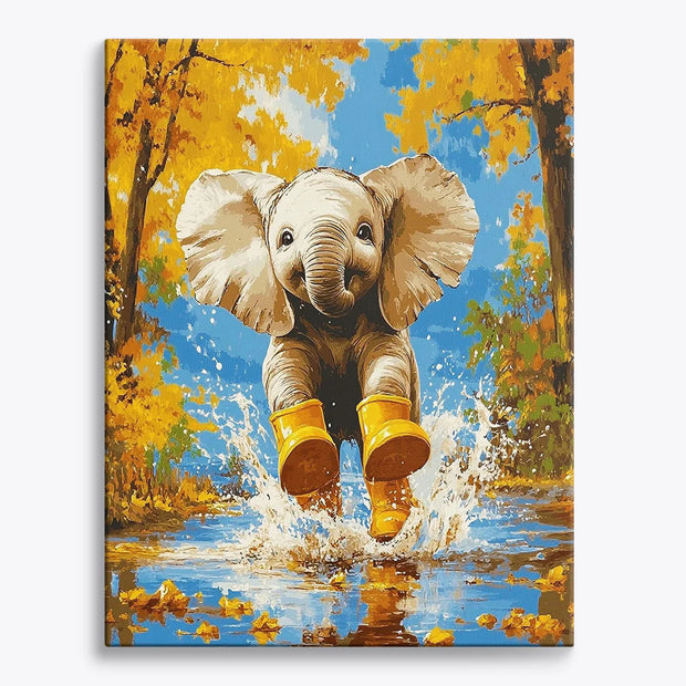 Playful Elephant in Boots Paint by Numbers Kit