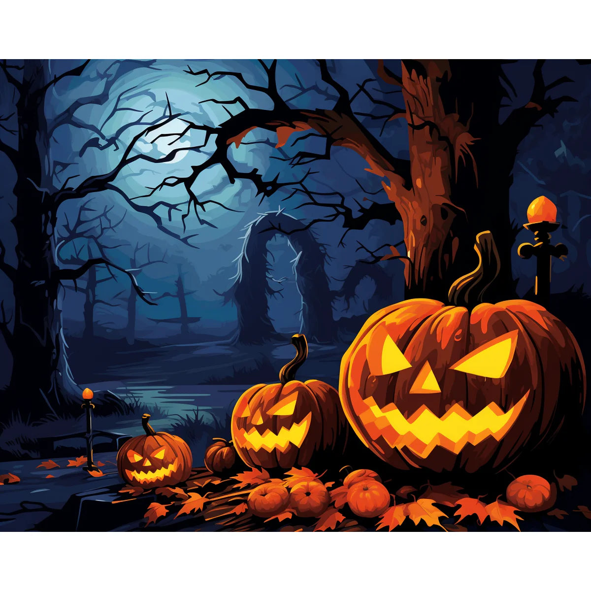 Pumpkins in Haunted Forest Paint by Numbers Kit-zoom-2