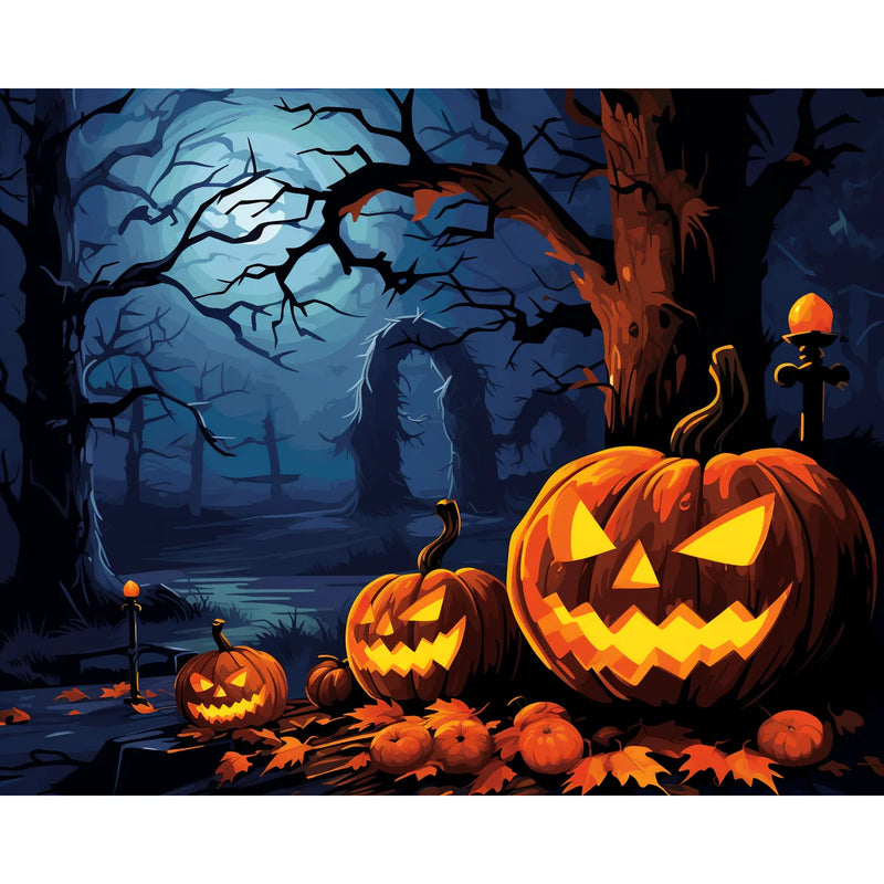 Pumpkins in Haunted Forest Paint by Numbers Kit-zoom-