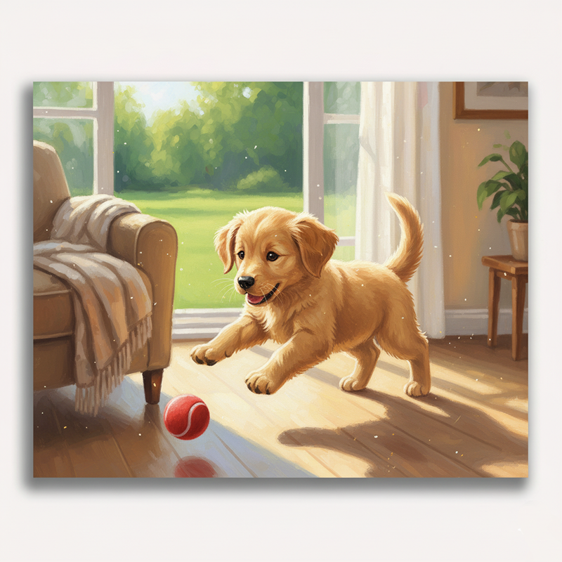 Golden Puppy Playtime Paint by Numbers Kit-zoom-