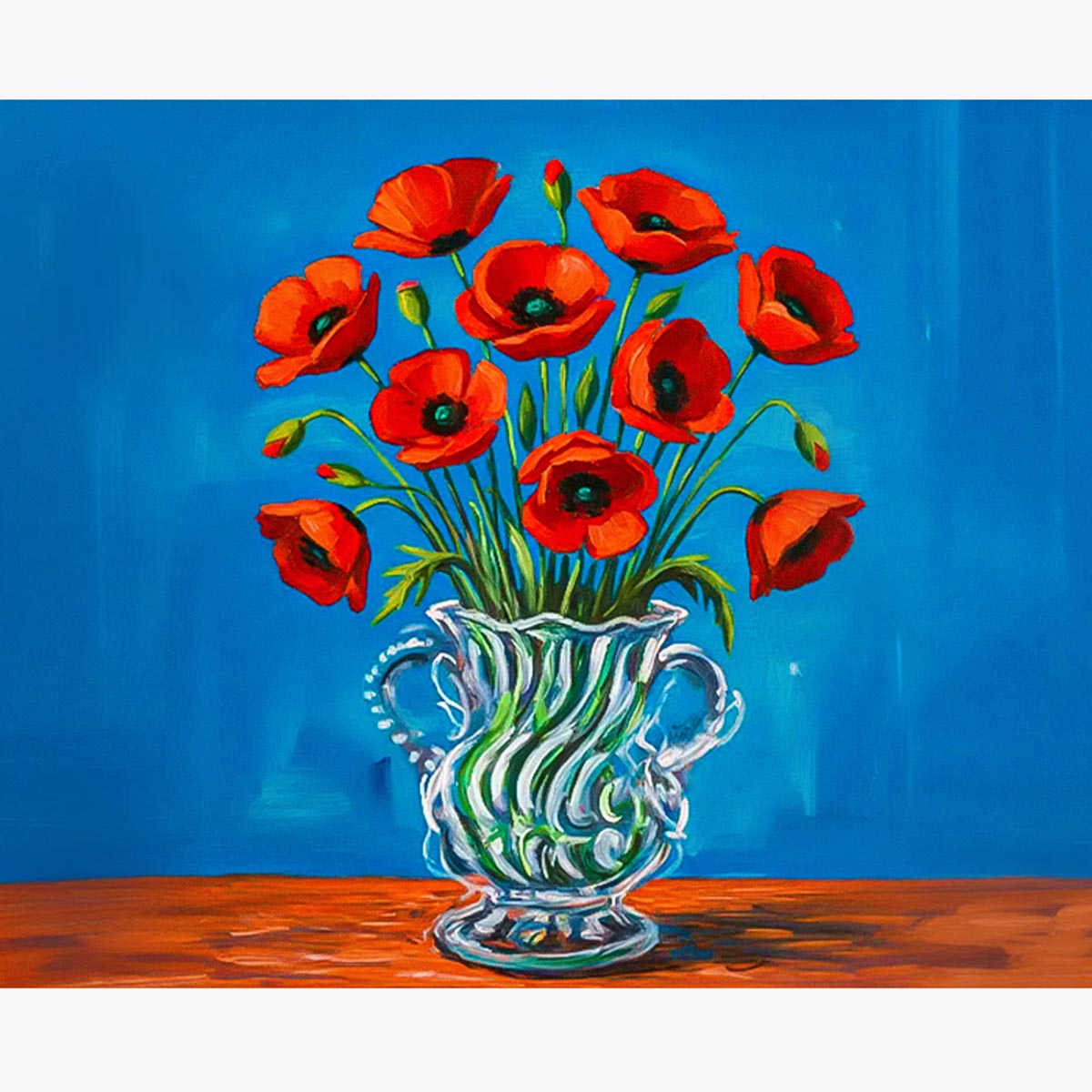Red Poppies in Glass Vase Paint by Numbers Kit-2