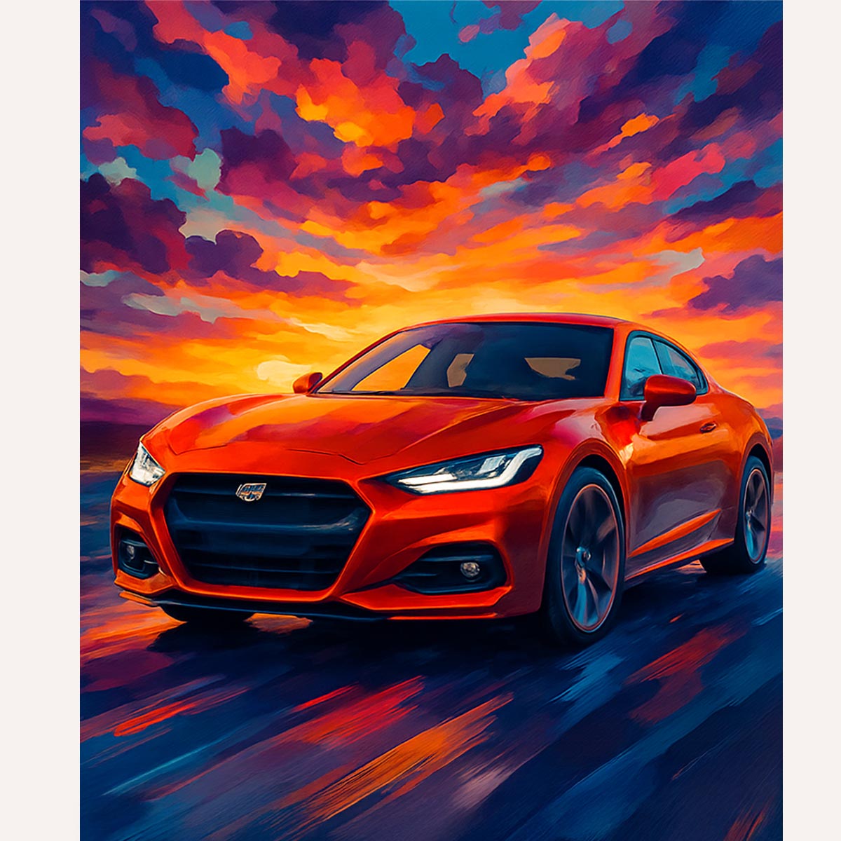 Red Sports Car Sunset Paint by Numbers Kit-zoom-2