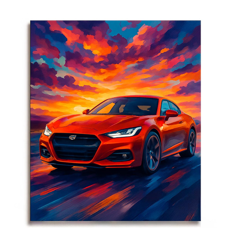Red Sports Car Sunset Paint by Numbers Kit-zoom-