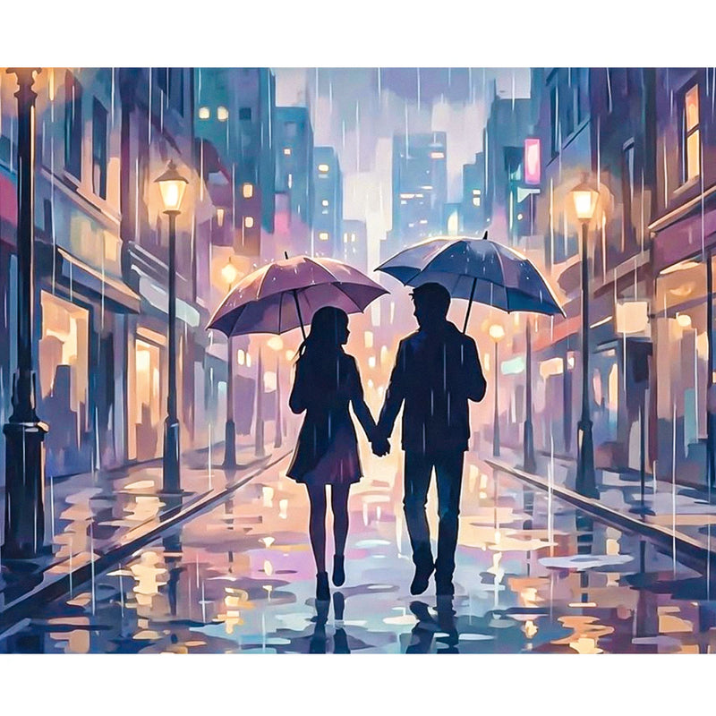 Rainy City Couple Paint by Numbers Kit-zoom-