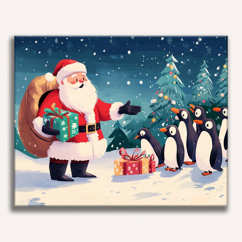 Santa and Penguins Christmas Paint by Numbers Kit-zoom-