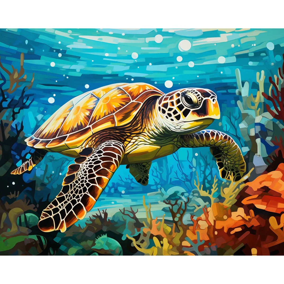 Sea Turtle Underwater Paint by Numbers Kit-zoom-2