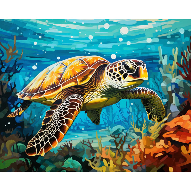 Sea Turtle Underwater Paint by Numbers Kit-zoom-