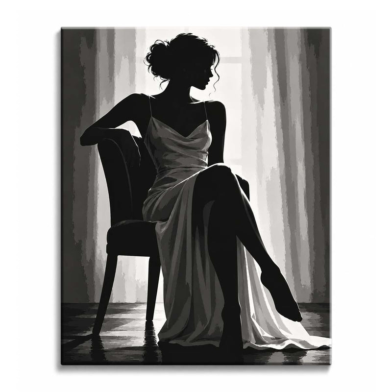 Black and White Silhouette Woman Paint by Numbers Kit-zoom-