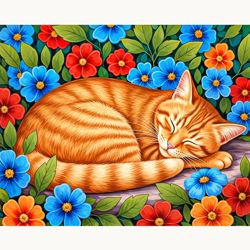 Sleeping Cat in Flowers Paint by Numbers Kit-zoom-