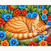 Sleeping Cat in Flowers Paint by Numbers Kit