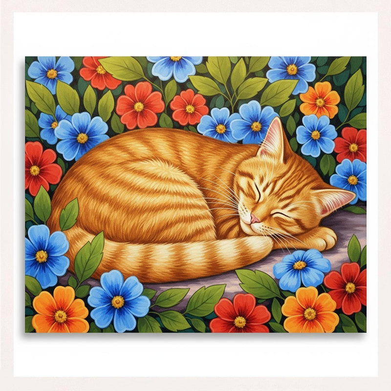 Sleeping Cat in Flowers Paint by Numbers Kit-zoom-