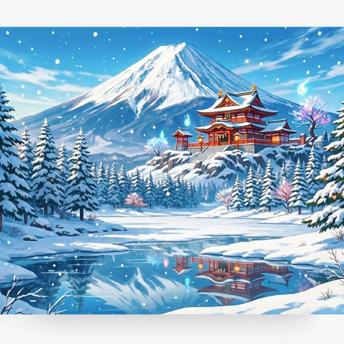 Snowy Mountain Temple Reflection Fantasy Paint by Numbers Kit-zoom-2