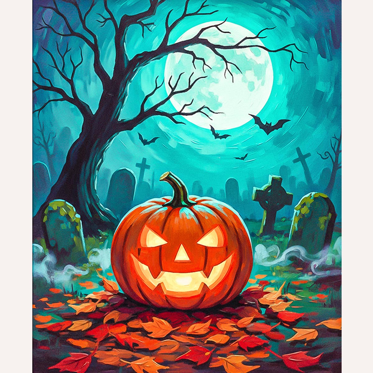 Jack-O’-Lantern Graveyard Paint by Numbers Kit-2