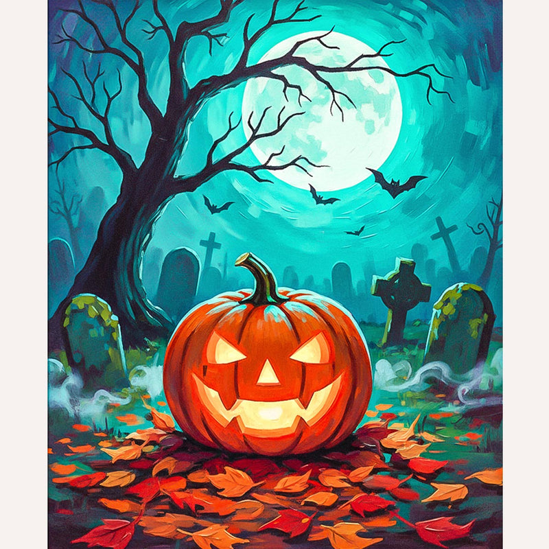 Jack-O’-Lantern Graveyard Paint by Numbers Kit-zoom-