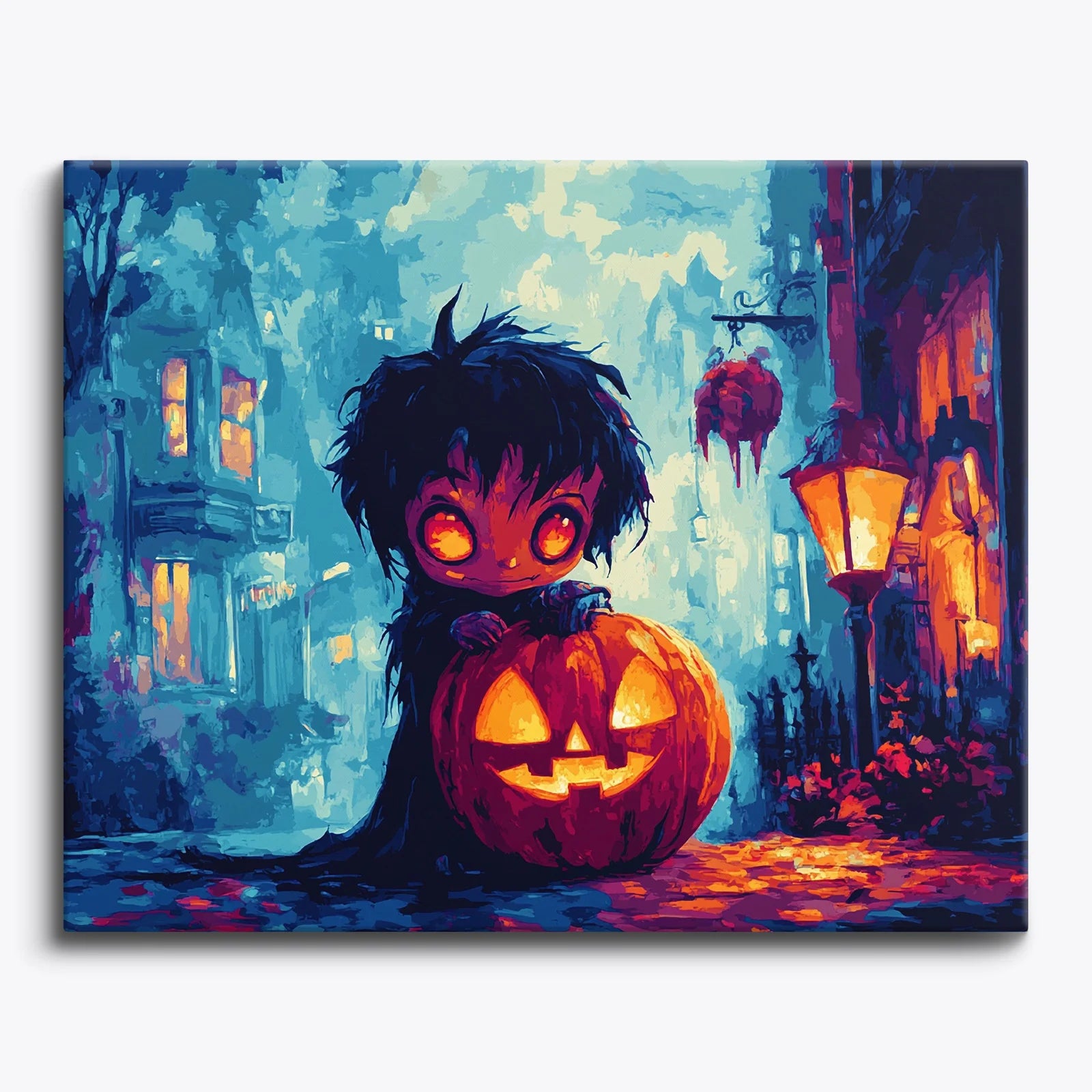 Spooky Kid with Pumpkin Paint by Numbers Kit-zoom-1