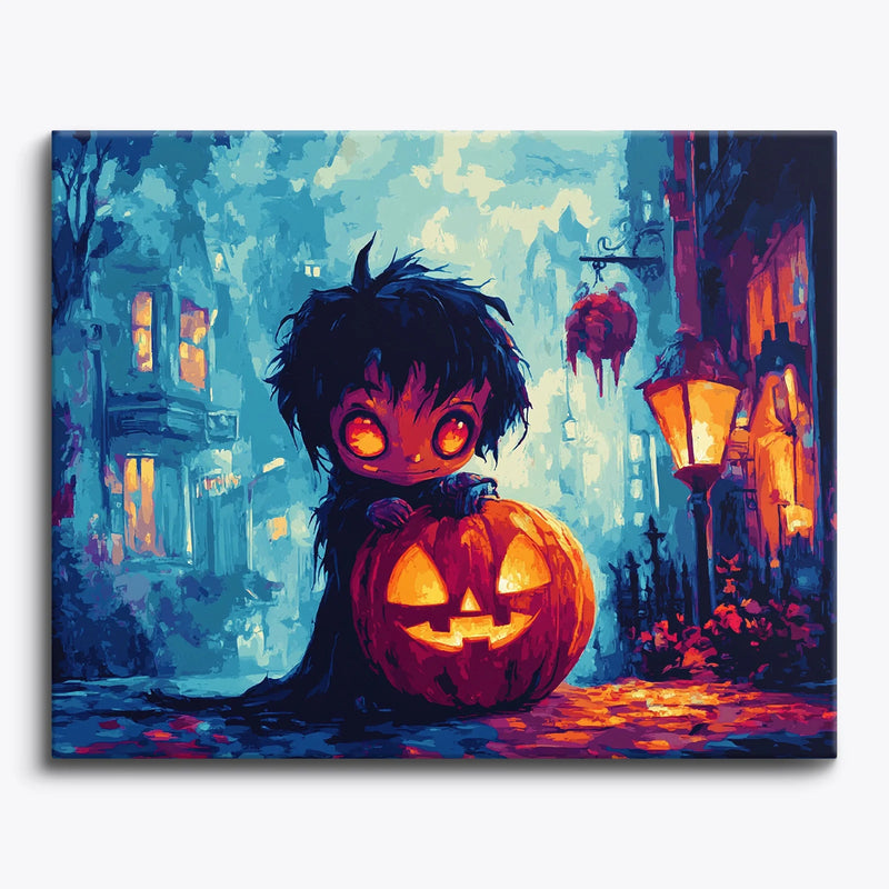 Spooky Kid with Pumpkin Paint by Numbers Kit-zoom-