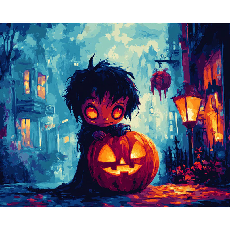 Spooky Kid with Pumpkin Paint by Numbers Kit-zoom-