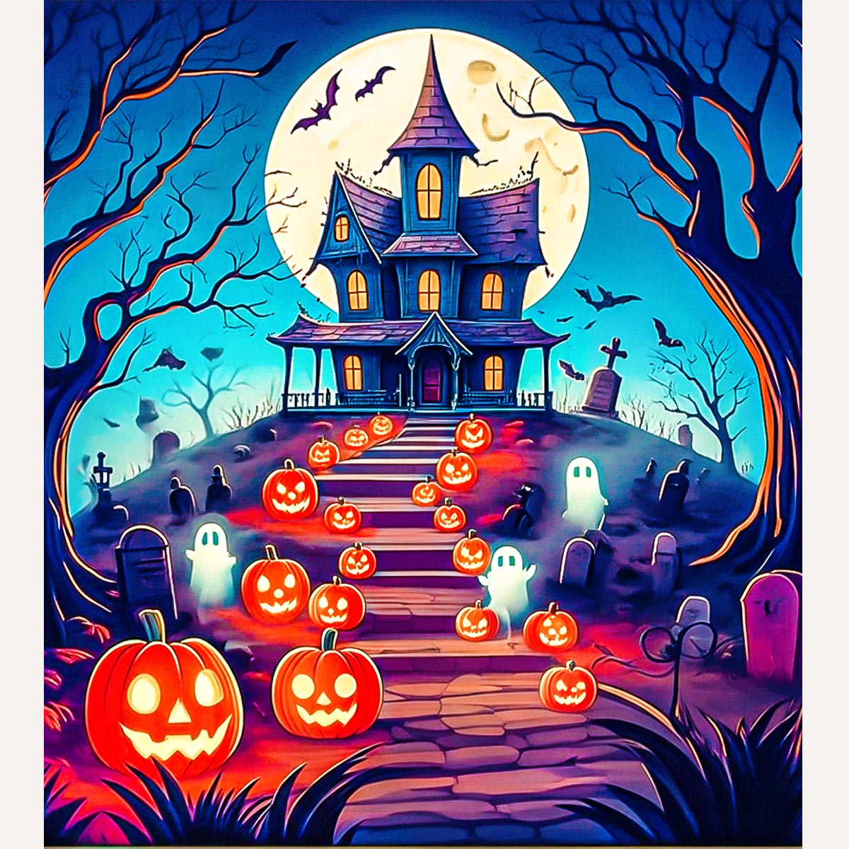 Haunted House Halloween Paint by Numbers Kit-2
