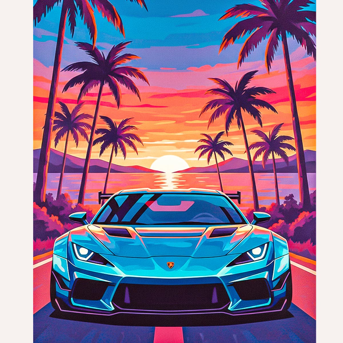 Tropical Supercar Sunset Paint by Numbers Kit