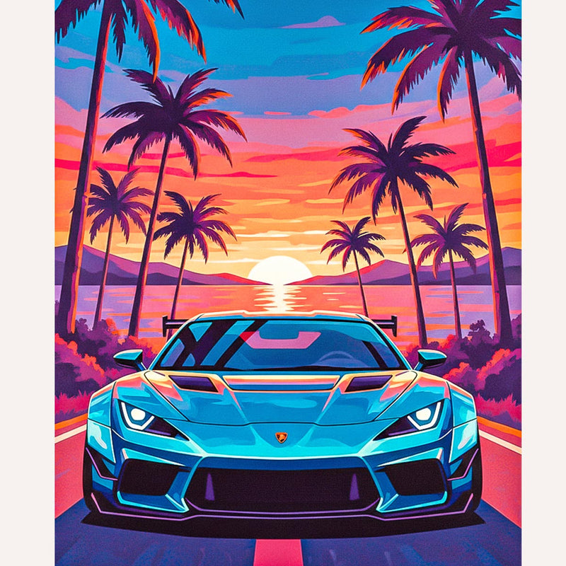 Tropical Supercar Sunset Paint by Numbers Kit-zoom-