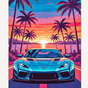 Tropical Supercar Sunset Paint by Numbers Kit
