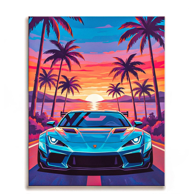Tropical Supercar Sunset Paint by Numbers Kit-zoom-
