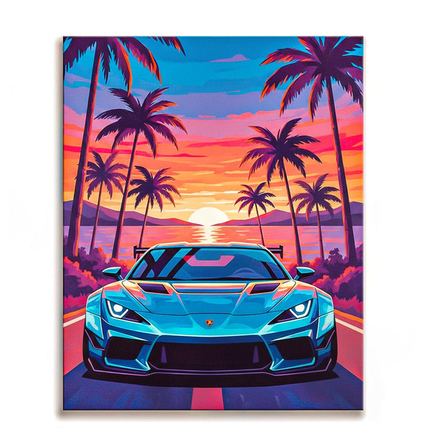Tropical Supercar Sunset Paint by Numbers Kit