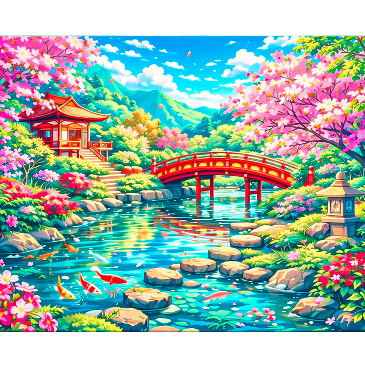 Cherry Blossom Bridge Garden Paint by Numbers Kit-zoom-2