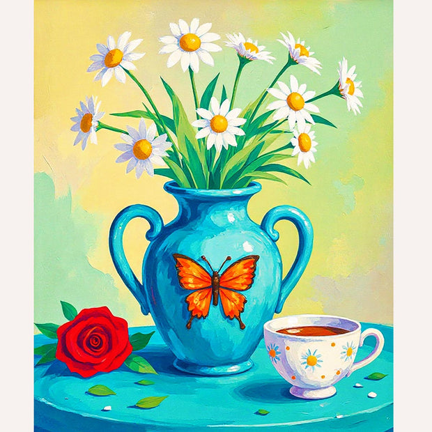 Blue Vase with Daisies Paint by Numbers Kit