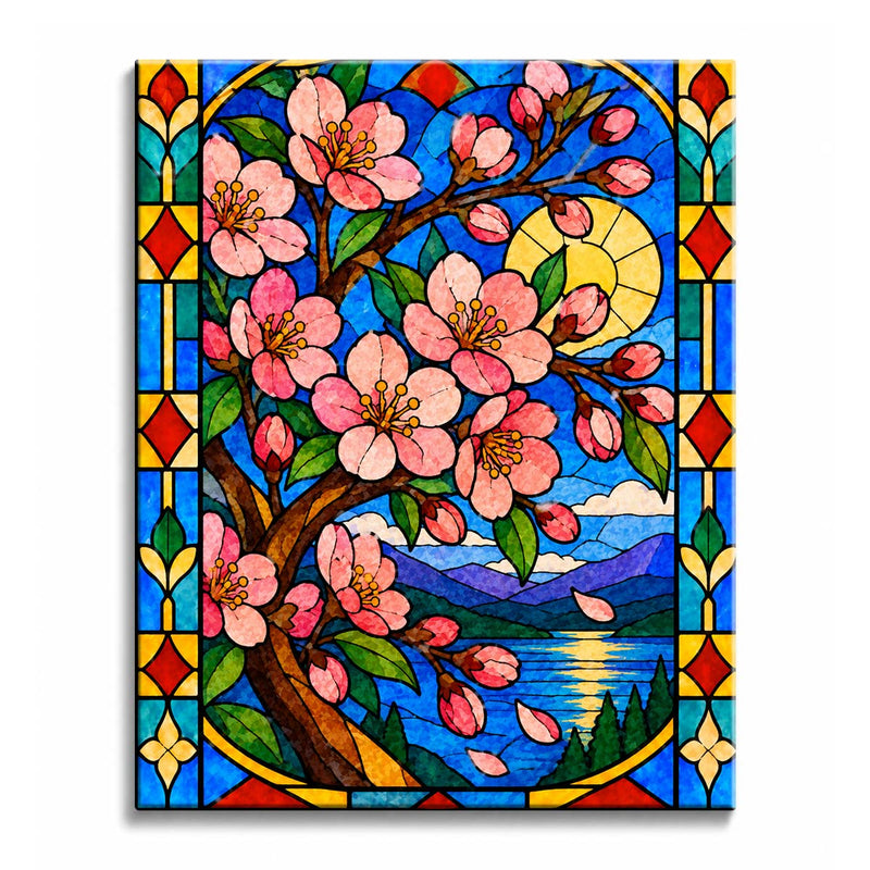 Stained Glass Cherry Blossom Paint by Numbers Kit-zoom-