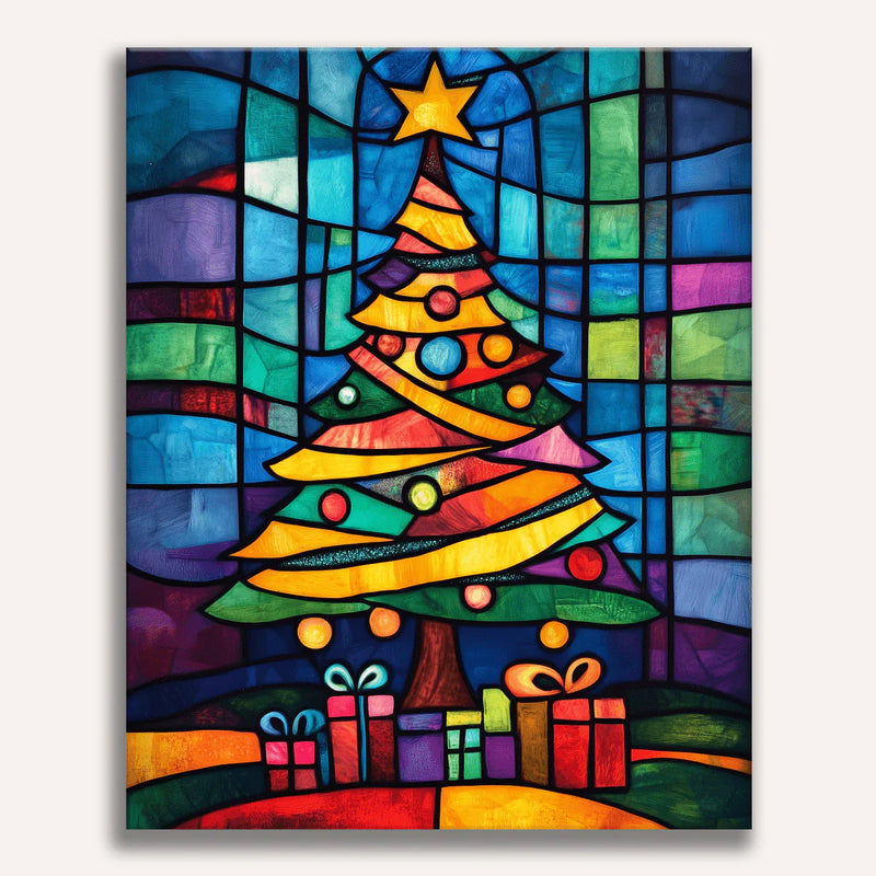 Stained Glass Christmas Tree Paint by Numbers Kit-zoom-