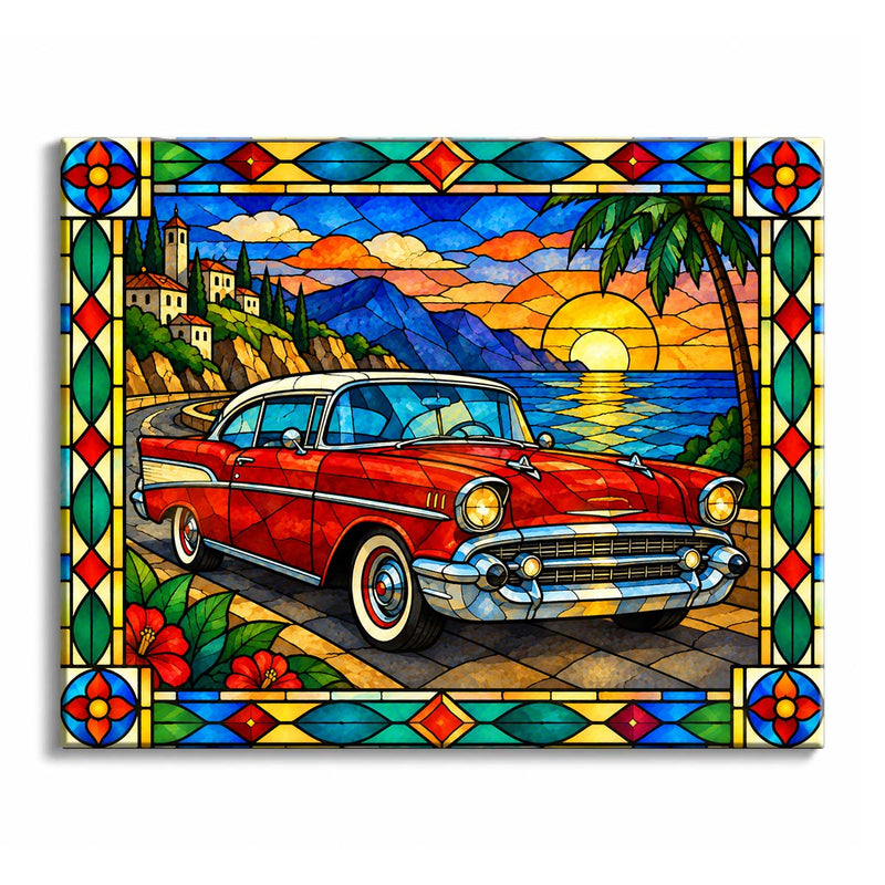 Stained Glass Classic Car Paint by Numbers Kit-zoom-