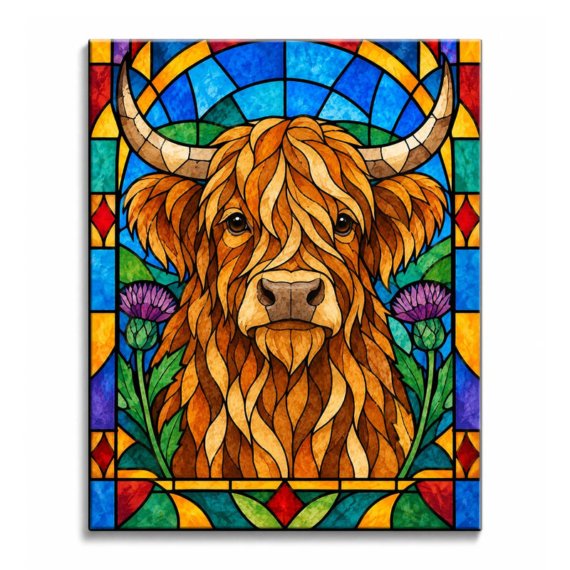 Stained Glass Highland Cow Paint by Numbers Kit-zoom-
