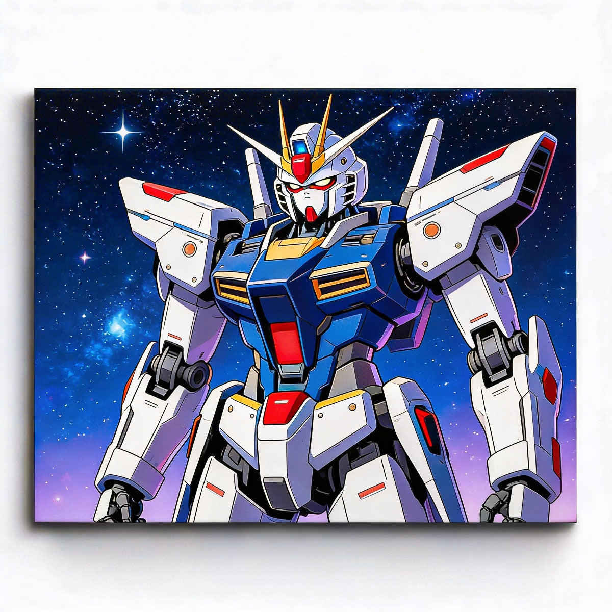 anime space mecha robot standing in starfield background paint by numbers design
