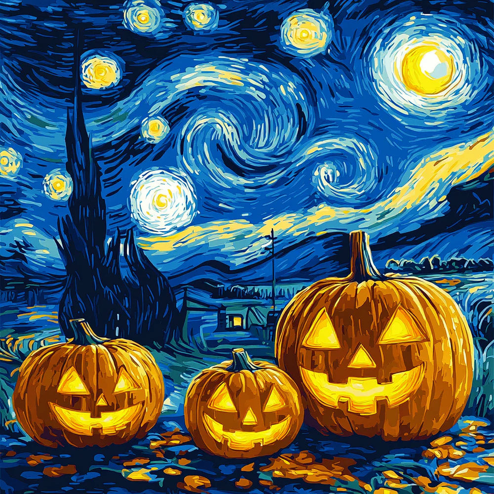 Starry Night Pumpkins Paint by Numbers Kit-zoom-2