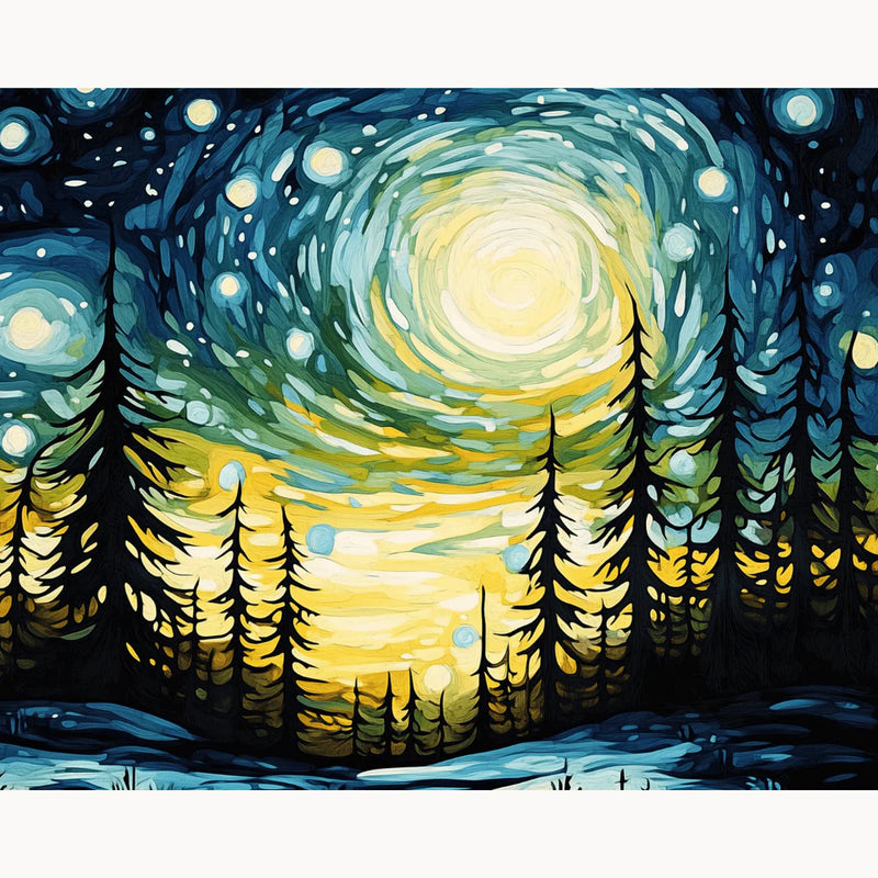 Starry Winter Sky Paint by Numbers Kit-zoom-