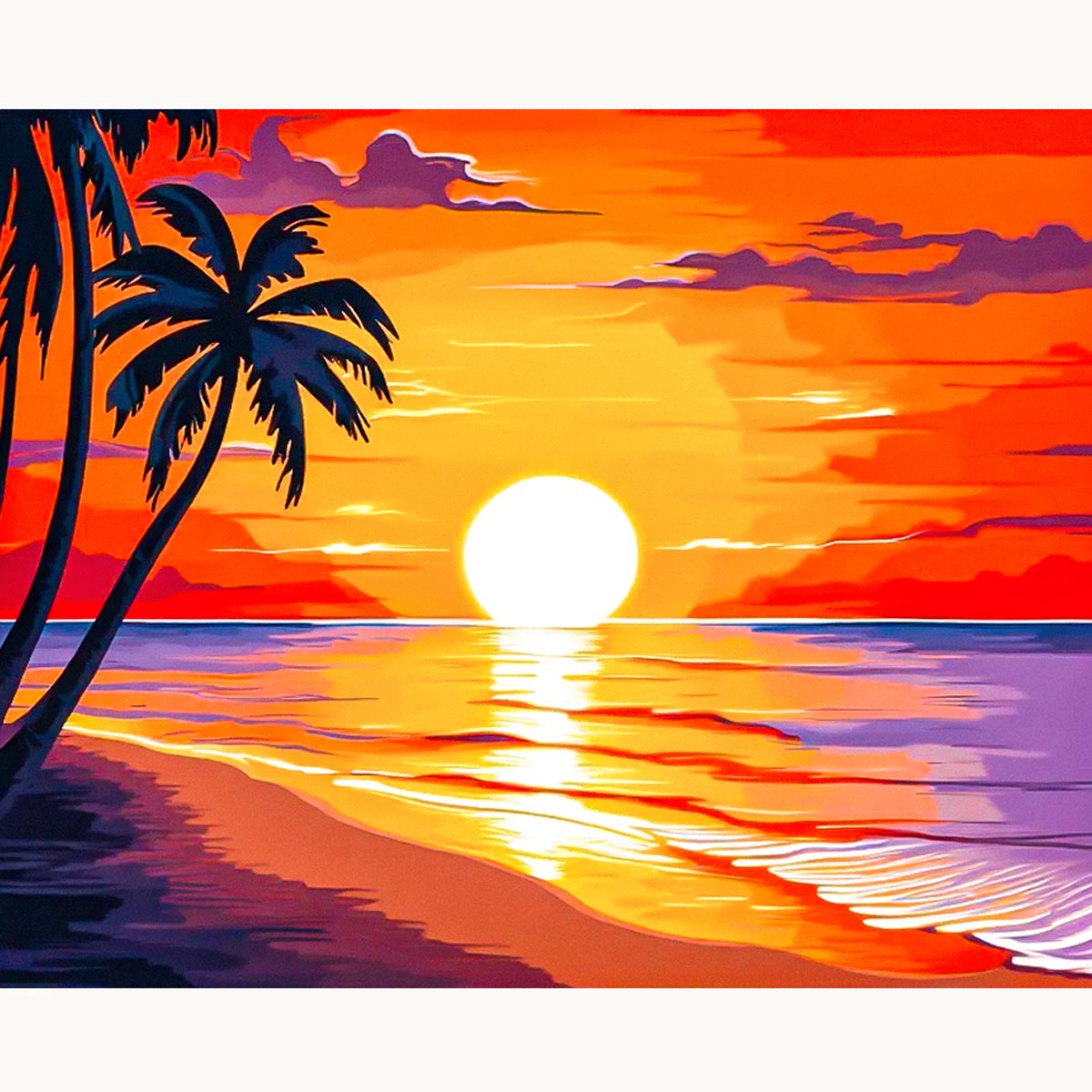 Tropical Sunset Paint By Numbers Kit with Palm Beach