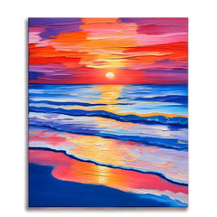 Vibrant ocean sunset paint by numbers design with colorful waves and glowing sky