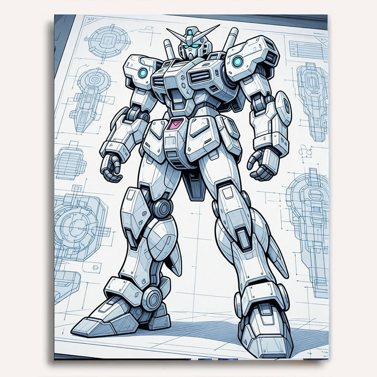 anime mecha robot blueprint schematic style paint by numbers design
