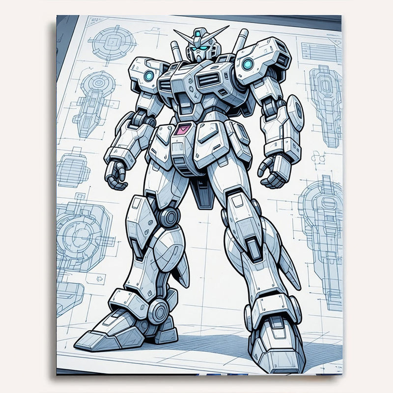 Mecha Blueprint Paint by Numbers Kit-zoom-