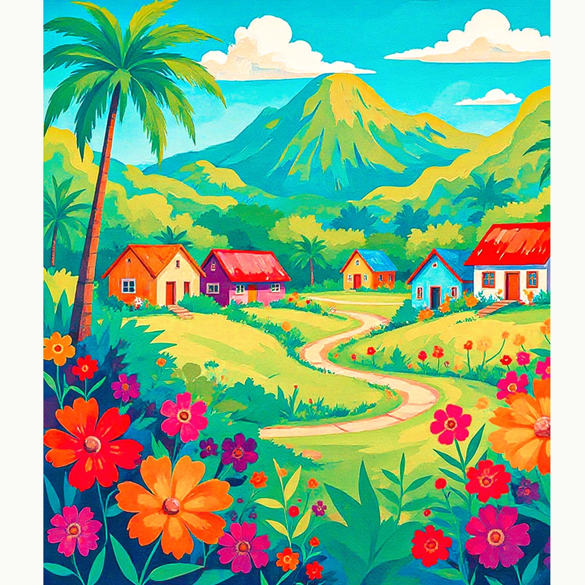 Tropical Village Landscape Paint by Numbers Kit-zoom-2