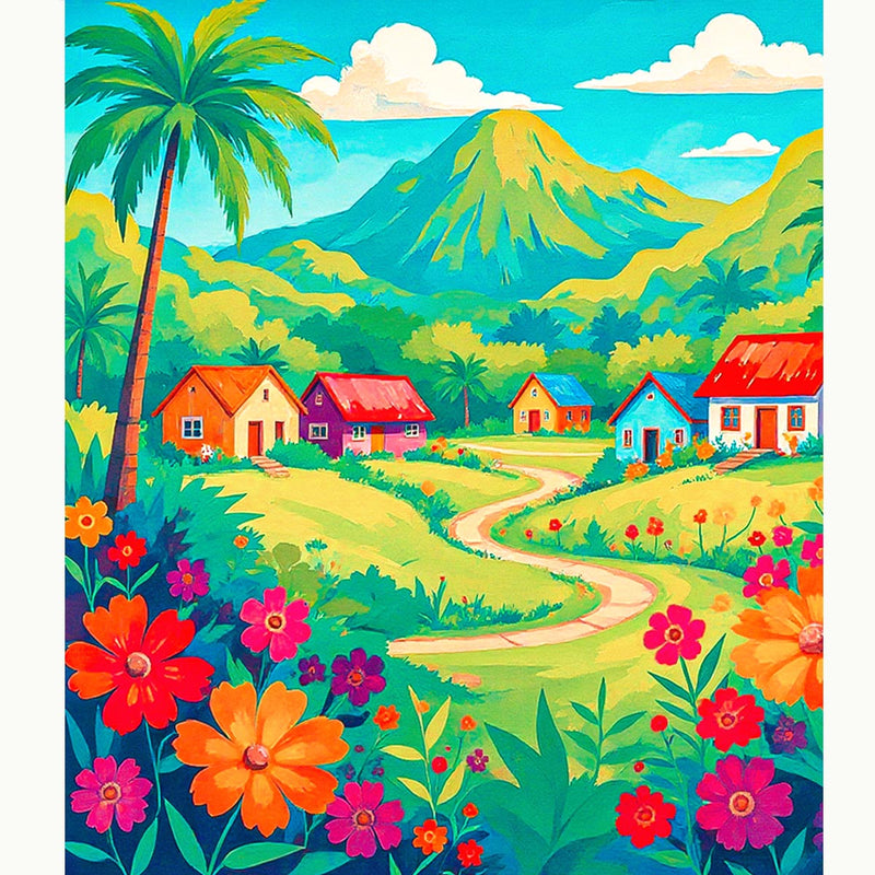 Tropical Village Landscape Paint by Numbers Kit-zoom-