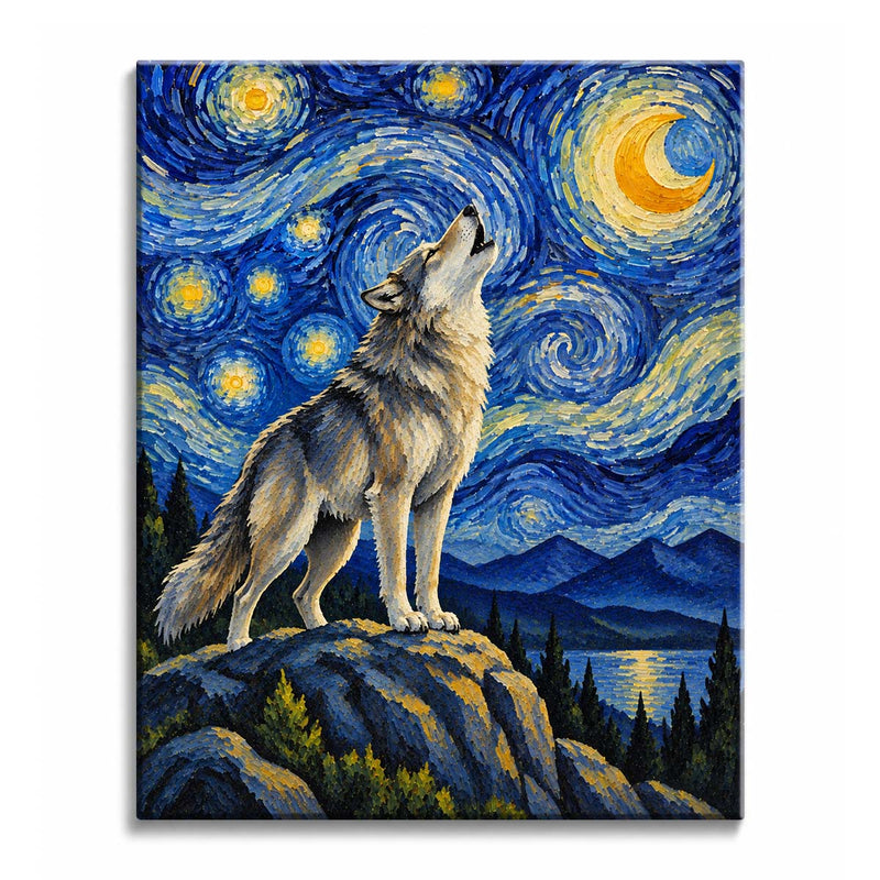 Van Gogh Style Howling Wolf Paint by Numbers Kit-zoom-
