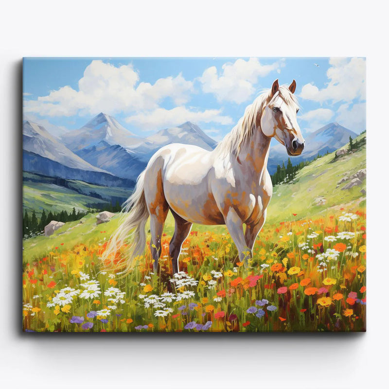 White Horse in Mountain Meadow Paint by Numbers Kit-zoom-